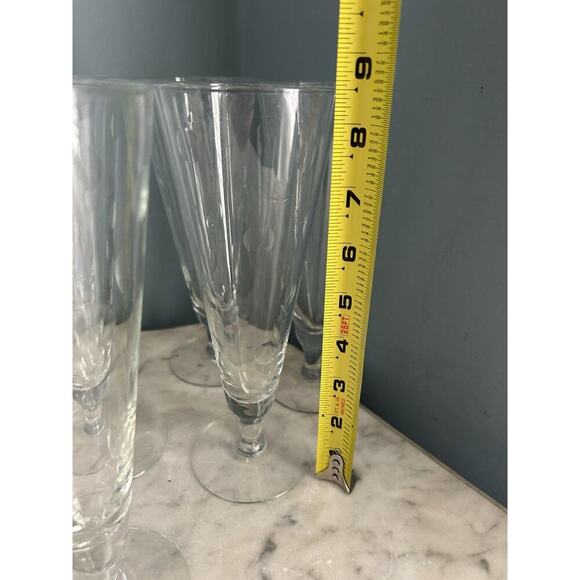 6 Hazel Arts Vintage Etched Polka Dot Champagne Glasses Pilsner Glass Coin - Picture 6 of 16